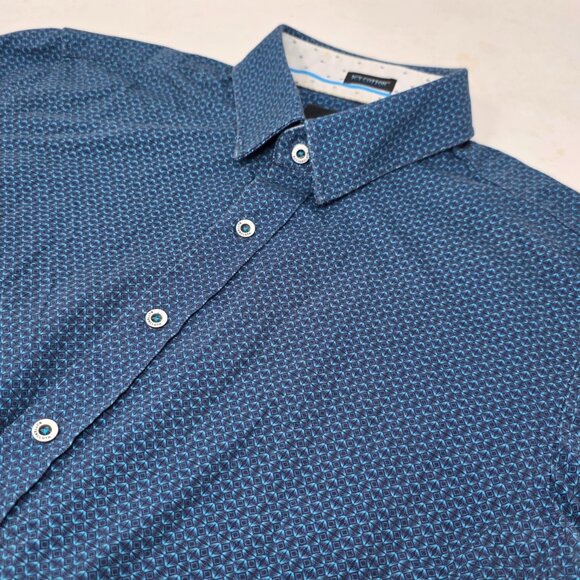 Buttercloth Shirt Mens Large L Blue Patterned Icy Cotton Slim Fit - Picture 1 of 4